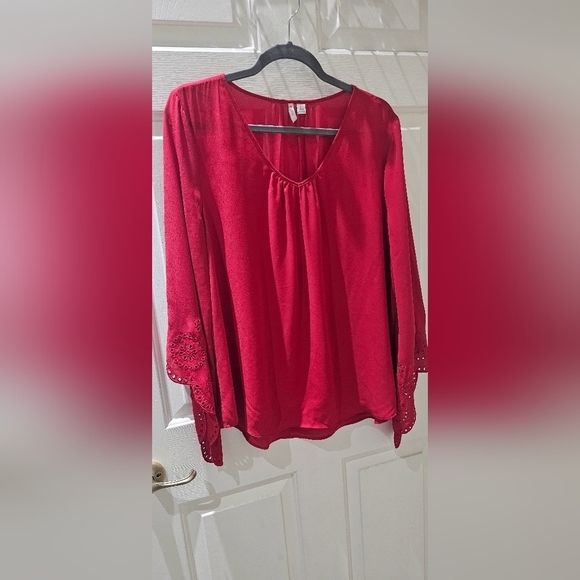 Cato Bohemian Red Blouse with flared eyelet detailed sleeves - Picture 1 of 5